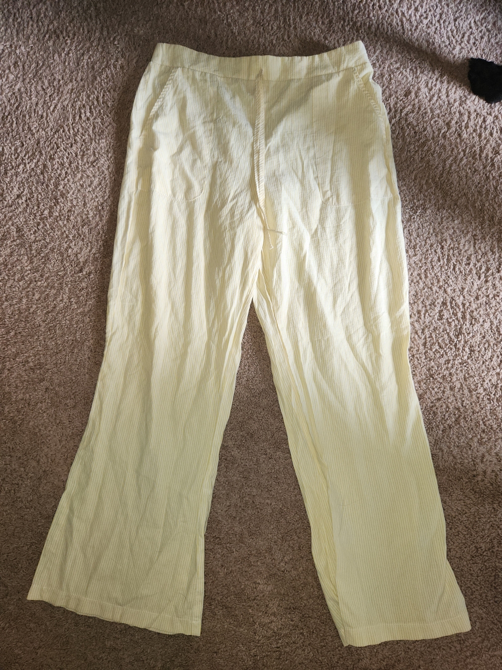 Light Yellow Striped Linen-Blend Wide Leg Pants